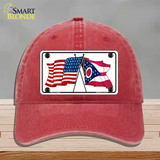 Ohio Crossed US Flag Novelty License Plate Hat Unconstructed Cotton / Red