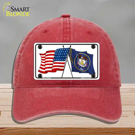 Utah Crossed US Flag Novelty License Plate Hat Unconstructed Cotton / Red