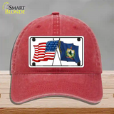 Vermont Crossed US Flag Novelty License Plate Hat Unconstructed Cotton / Red