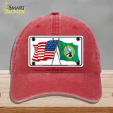 Washington Crossed US Flag Novelty License Plate Hat Unconstructed Cotton / Red