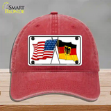 Germany Crossed US Flag Novelty License Plate Hat Unconstructed Cotton / Red