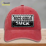 Nice Girls Suck Novelty License Plate Hat Unconstructed Cotton / Red