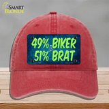 49% Biker 51% Brat Novelty License Plate Hat Unconstructed Cotton / Red