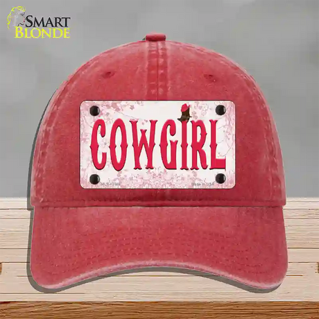 Cowgirl Pink Novelty License Plate Hat Unconstructed Cotton / Red