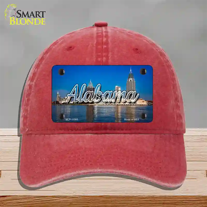 Alabama City Skyline State Novelty License Plate Hat Unconstructed Cotton / Red