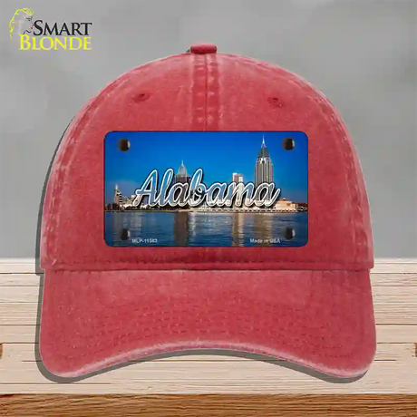 Alabama City Skyline State Novelty License Plate Hat Unconstructed Cotton / Red