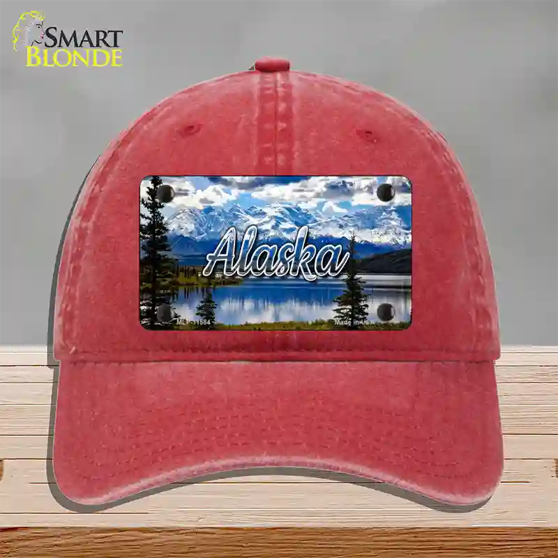 Alaska Snowy Mountains State Novelty License Plate Hat Unconstructed Cotton / Red