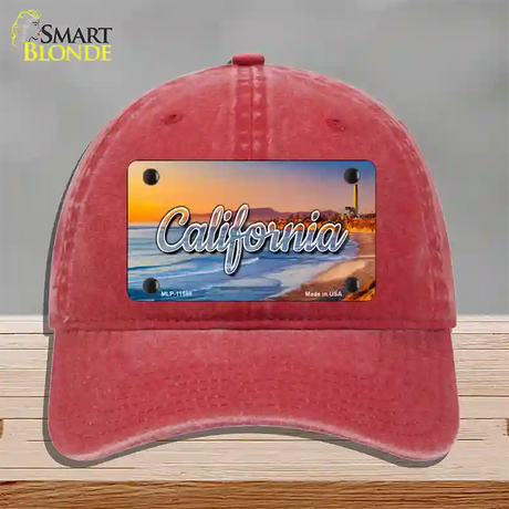 California Beach State Novelty License Plate Hat Unconstructed Cotton / Red