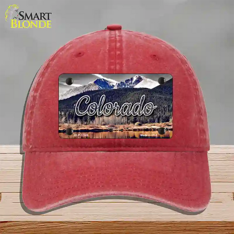 Colorado Forest and Mountains State Novelty License Plate Hat Unconstructed Cotton / Red