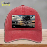 Delaware River Sunset State Novelty License Plate Hat Unconstructed Cotton / Red