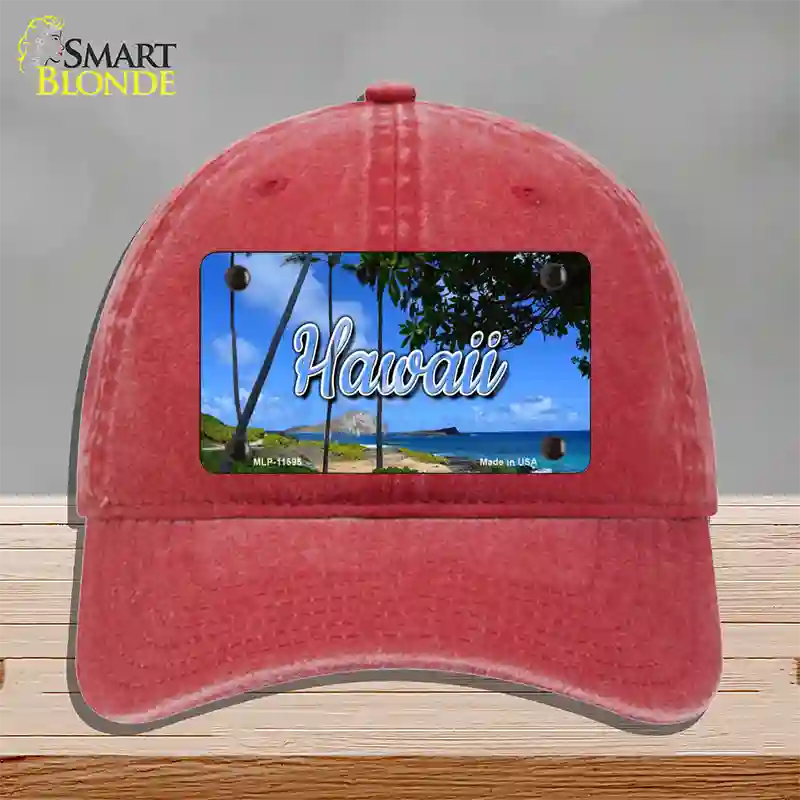 Hawaii Palm Trees State Novelty License Plate Hat Unconstructed Cotton / Red