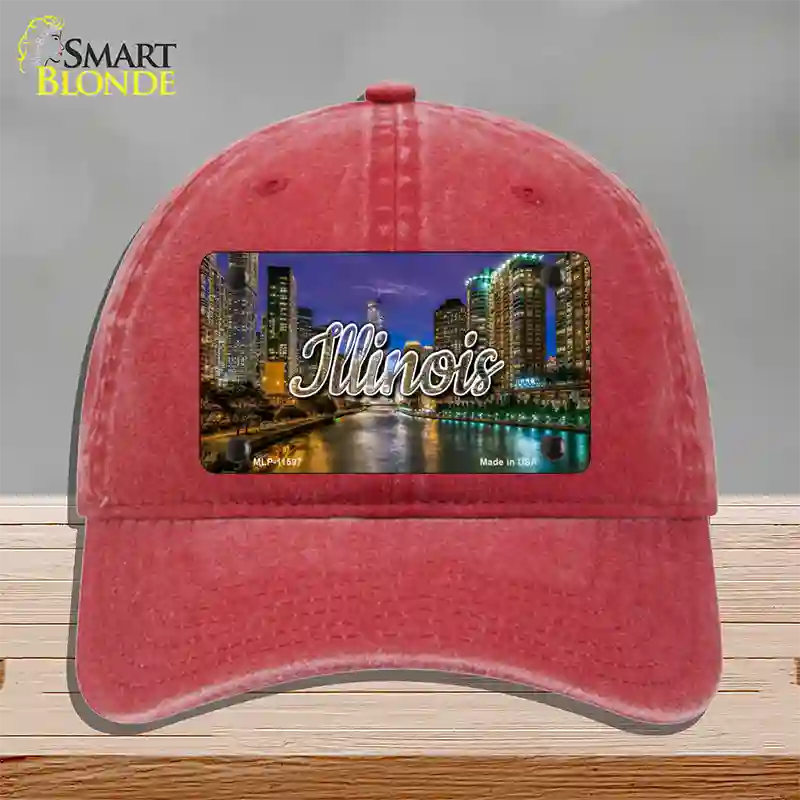 Illinois River City Lights State Novelty License Plate Hat Unconstructed Cotton / Red