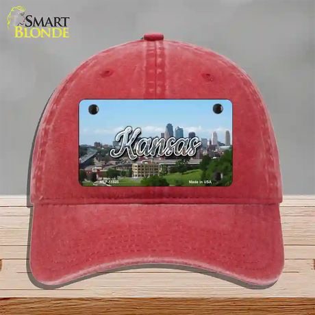 Kansas Downtown Skyline State Novelty License Plate Hat Unconstructed Cotton / Red