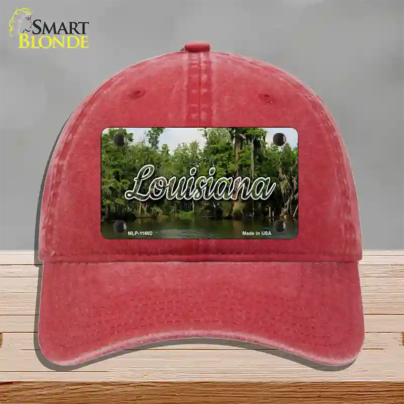 Louisiana Swamp State Novelty License Plate Hat Unconstructed Cotton / Red