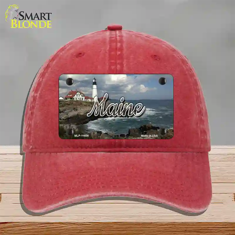 Maine Lighthouse Beach State Novelty License Plate Hat Unconstructed Cotton / Red