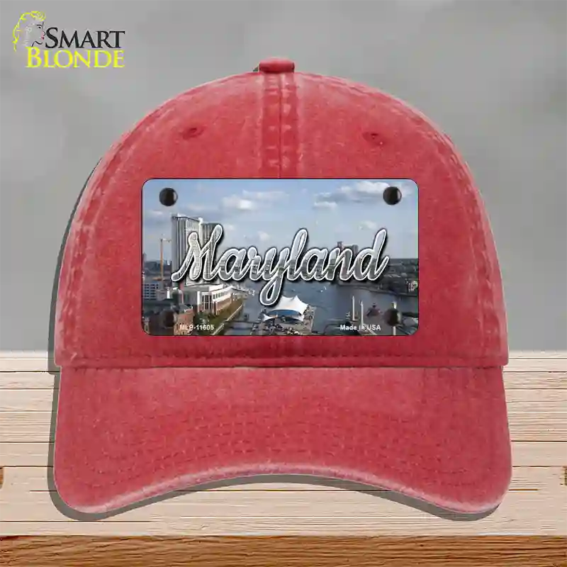 Maryland River Skyline State Novelty License Plate Hat Unconstructed Cotton / Red