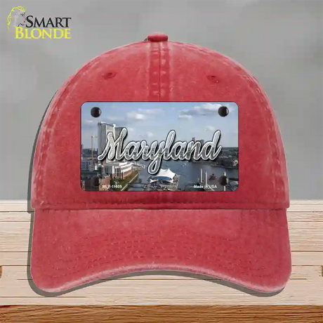 Maryland River Skyline State Novelty License Plate Hat Unconstructed Cotton / Red