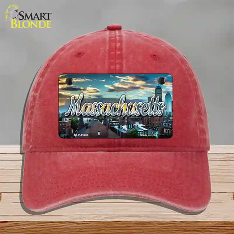 Massachusetts Sunset Skyline State Novelty License Plate Hat Unconstructed Cotton / Red