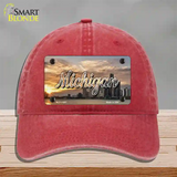 Michigan City Sunset State Novelty License Plate Hat Unconstructed Cotton / Red