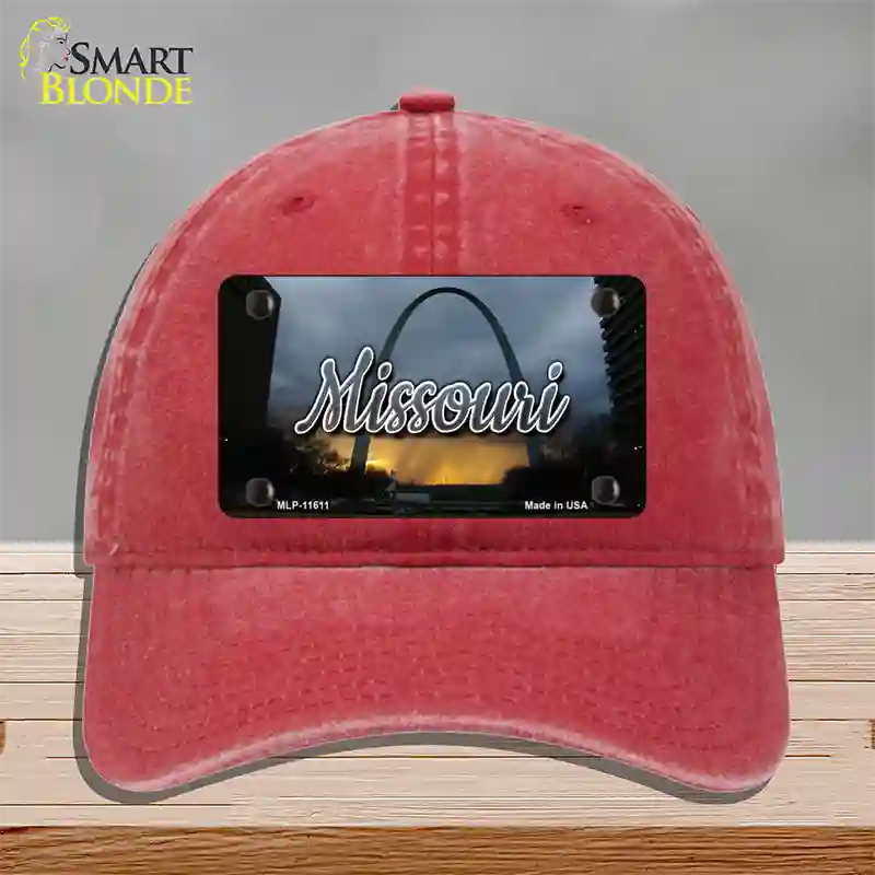 Missouri Gateway Arch State Novelty License Plate Hat Unconstructed Cotton / Red