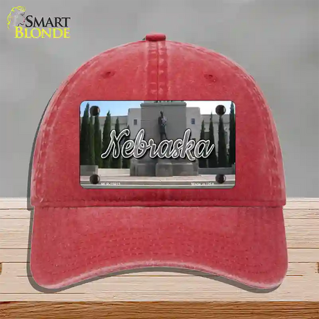 Nebraska Capital Building State Novelty License Plate Hat Unconstructed Cotton / Red