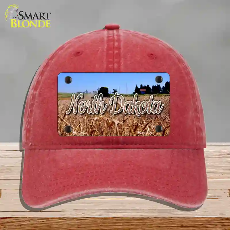 North Dakota Wheat Farm State Novelty License Plate Hat Unconstructed Cotton / Red