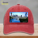 Pennsylvania Delaware City Skyline State Novelty License Plate Hat Unconstructed Cotton / Red