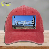 Pennsylvania Gettysburg Statue State Novelty License Plate Hat Unconstructed Cotton / Red