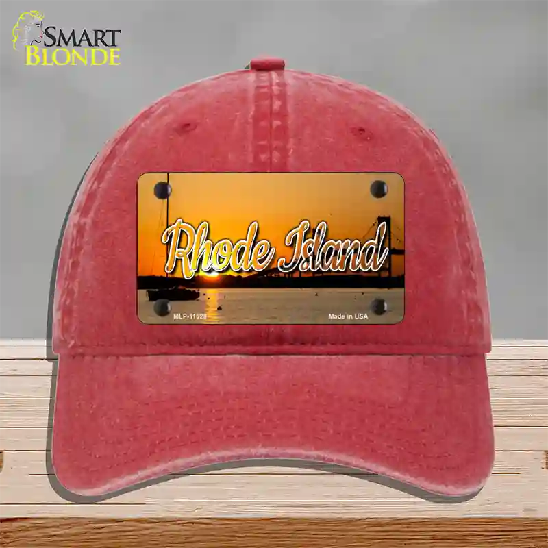 Rhode Island River Sunset State Novelty License Plate Hat Unconstructed Cotton / Red