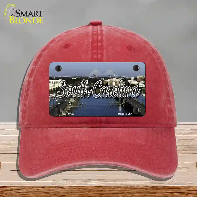 South Carolina City Bridge State Novelty License Plate Hat Unconstructed Cotton / Red