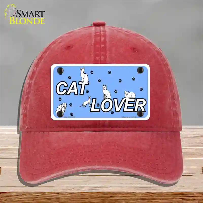 Cat Lover Novelty License Plate Hat Unconstructed Cotton / Red