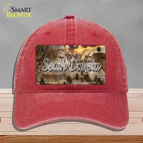 South Dakota Mt Rushmore State Novelty License Plate Hat Unconstructed Cotton / Red