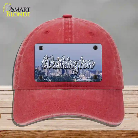 Washington Space Needle State Novelty License Plate Hat Unconstructed Cotton / Red