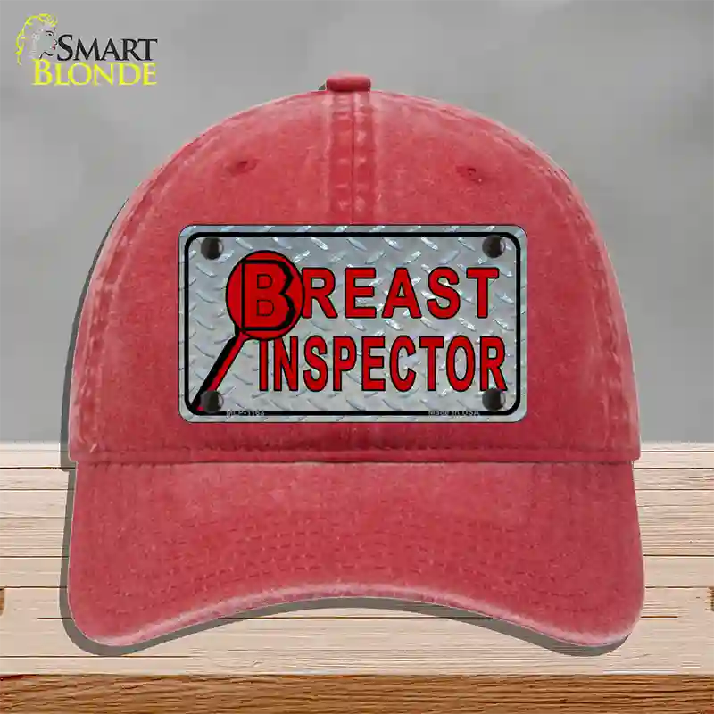 Breast Inspector Novelty License Plate Hat Unconstructed Cotton / Red