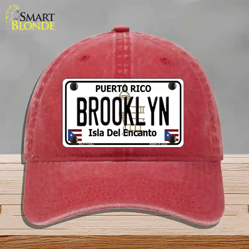 Brooklyn Puerto Rico Novelty License Plate Hat Unconstructed Cotton / Red