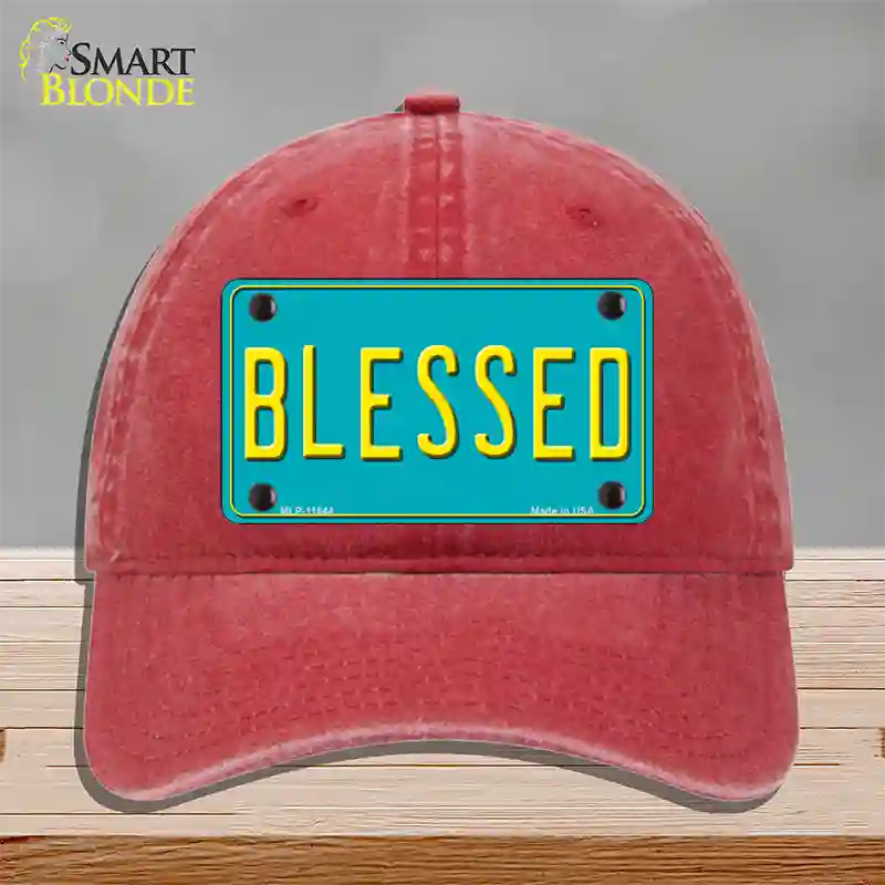 Blessed Novelty License Plate Hat Unconstructed Cotton / Red