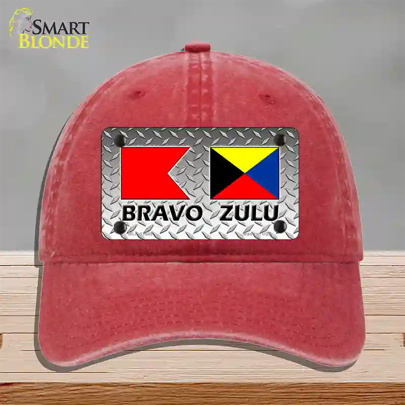 Bravo Zulu Novelty License Plate Hat Unconstructed Cotton / Red