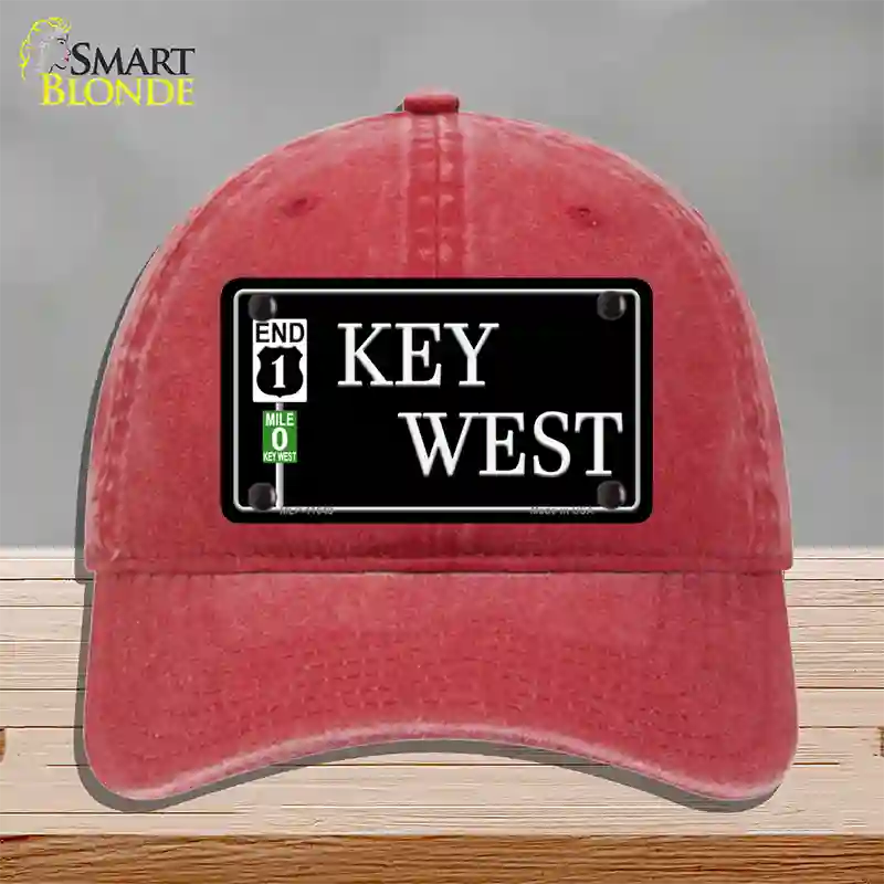 Key West Highway Sign Novelty License Plate Hat Unconstructed Cotton / Red