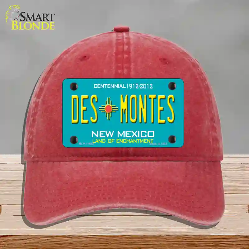 Des Montes Teal New Mexico Novelty License Plate Hat Unconstructed Cotton / Red