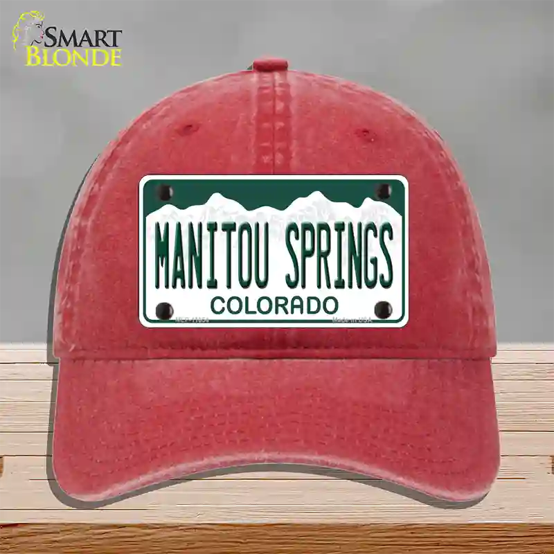 Manitou Springs Colorado Novelty License Plate Hat Unconstructed Cotton / Red