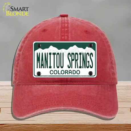 Manitou Springs Colorado Novelty License Plate Hat Unconstructed Cotton / Red