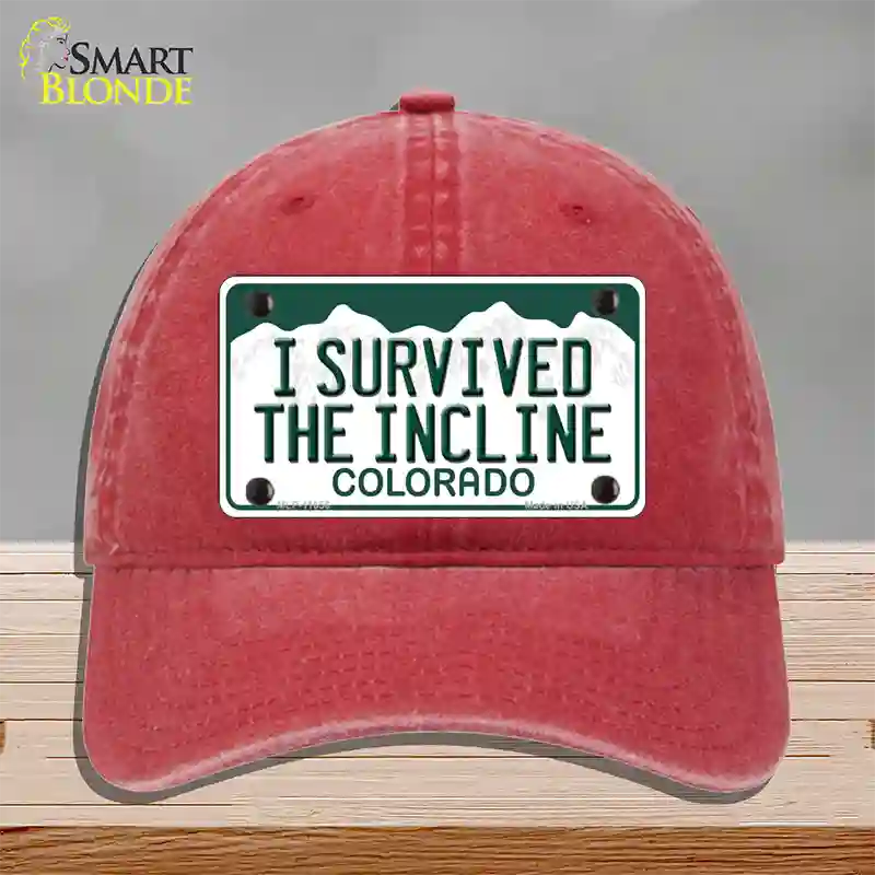 I Survived The Incline Colorado Novelty License Plate Hat Unconstructed Cotton / Red