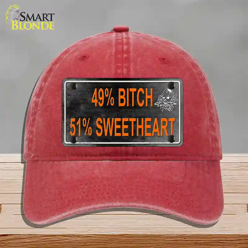 49 Percent Bitch 51 Percent Sweet Novelty License Plate Hat Unconstructed Cotton / Red