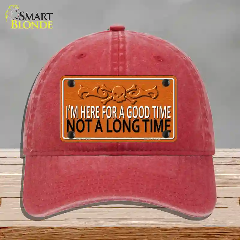 Here For A Good Time Novelty License Plate Hat Unconstructed Cotton / Red