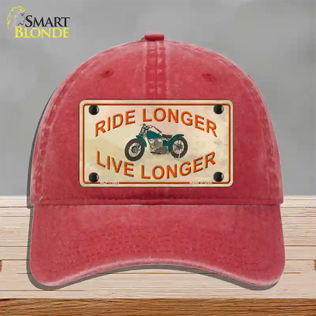 Ride Longer Live Longer Novelty License Plate Hat Unconstructed Cotton / Red