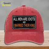 All Men Are Idiots Novelty License Plate Hat Unconstructed Cotton / Red