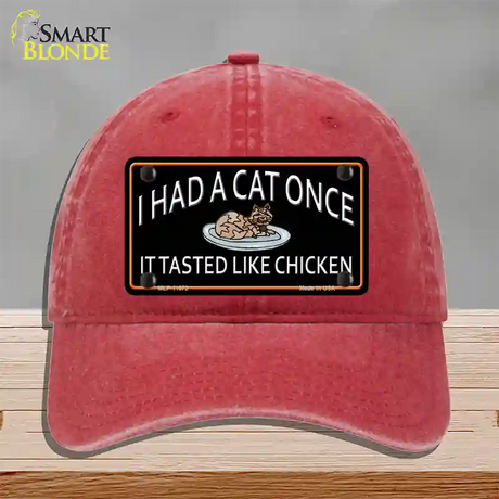 I Had A Cat Once Novelty License Plate Hat Unconstructed Cotton / Red