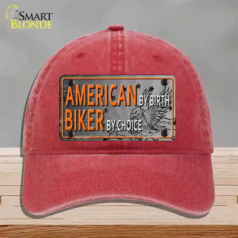 American Biker Novelty License Plate Hat Unconstructed Cotton / Red