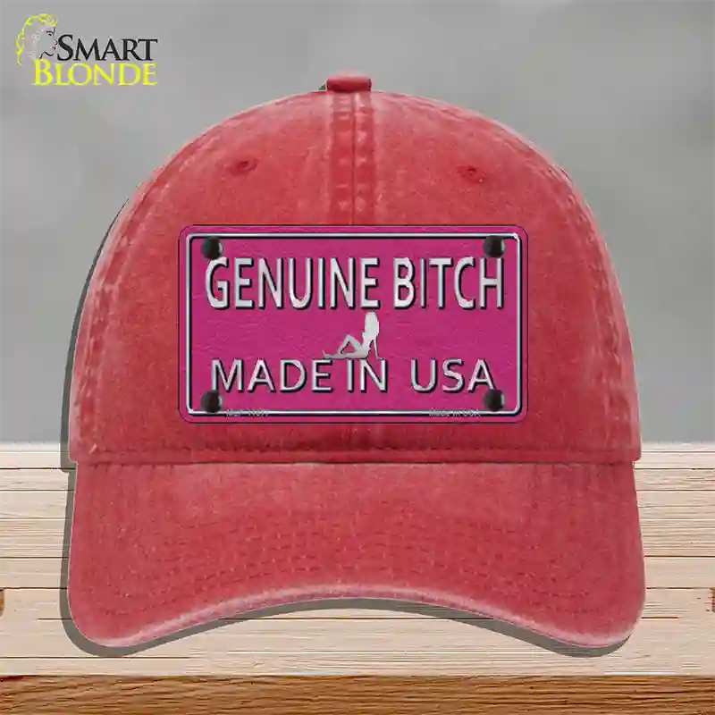 Genuine Bitch Made In USA Novelty License Plate Hat Unconstructed Cotton / Red