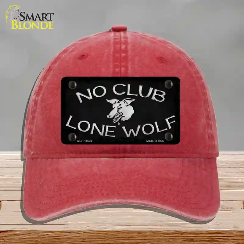 No Club Lone Wolf Novelty License Plate Hat Unconstructed Cotton / Red